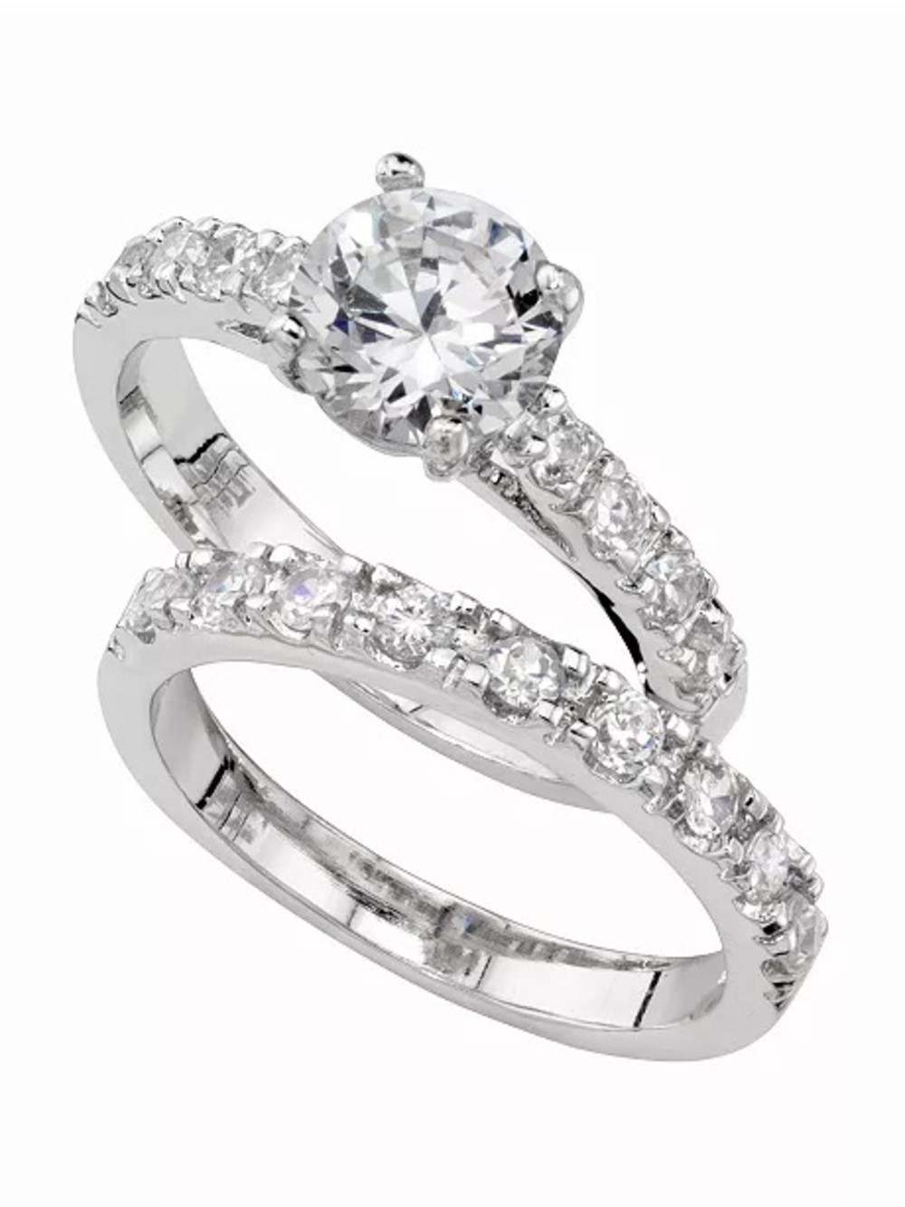 Charter Club CubicZirconia Engagement Ring Set Fine Silver Plate Elegant Crystal